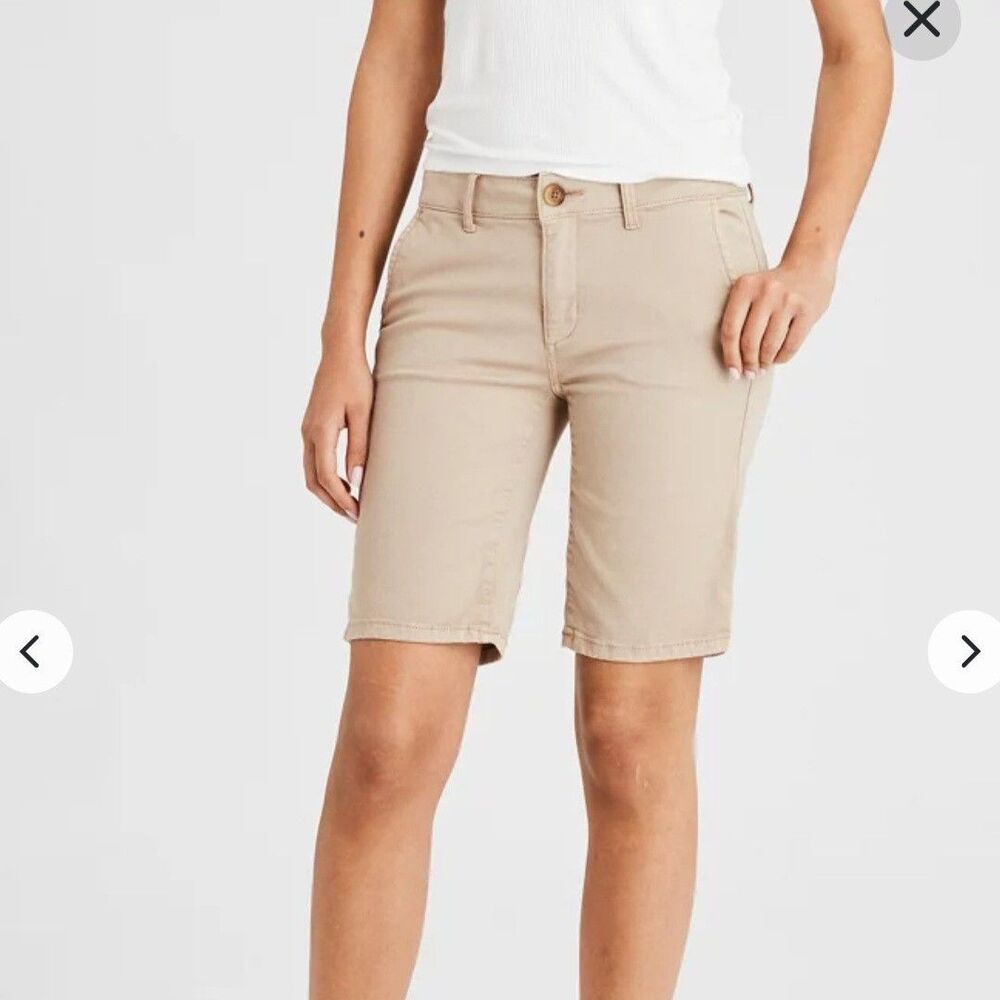 American Eagle Khaki Mid Rise Super Stretch X Preppy Skinny Bermuda Shorts
